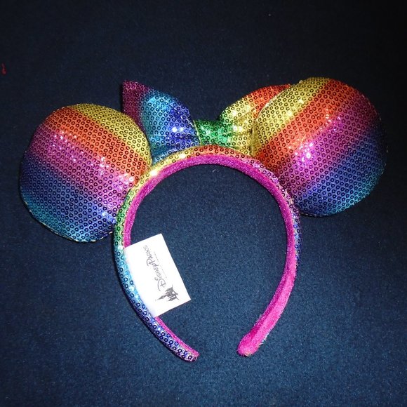 Disney Park Multi Colored Pride Ears Rainbow Headband Sequin Minnie Mouse - Picture 1 of 2
